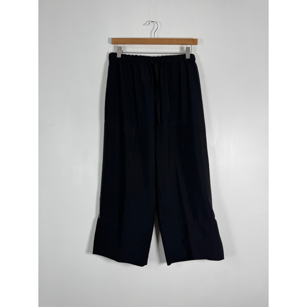 Athleisure Reebok Womens L Wide Leg Culotte Pants Black Side Stripe RBKP113516